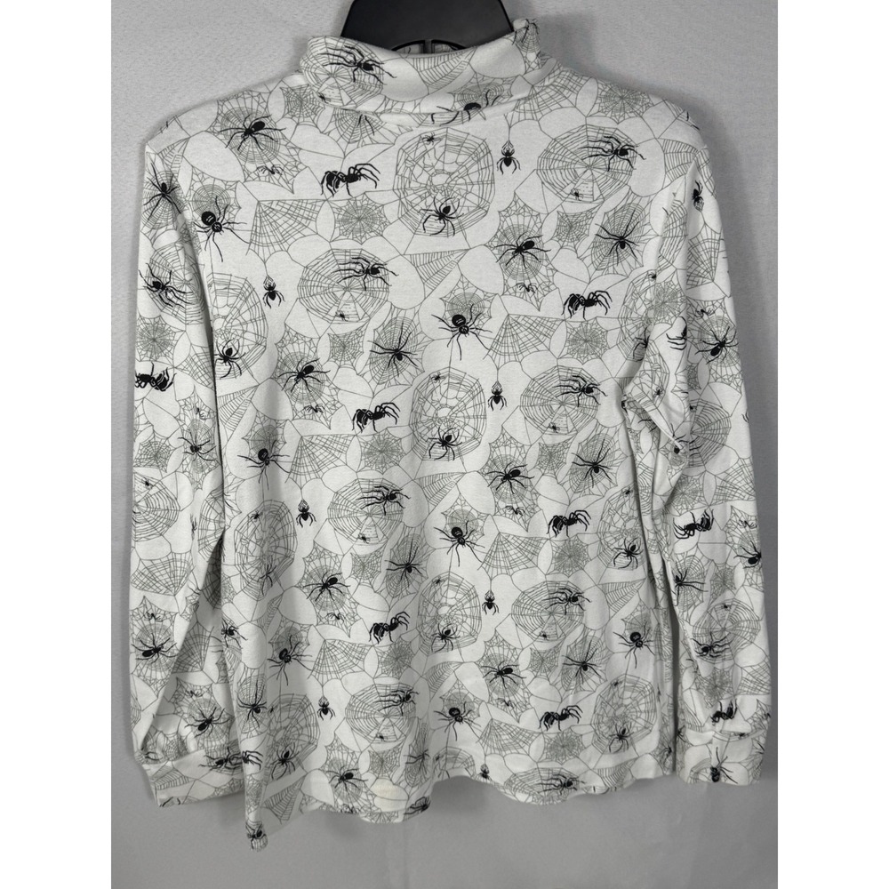 Cornerstone‎ White Spider Web Print Long Sleeve Mock Neck Top Women's Small